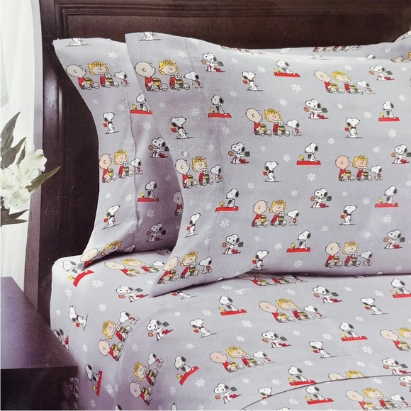 Bedding Peanuts Christmas King Sheets Set Snoopy Woodstock Charlie